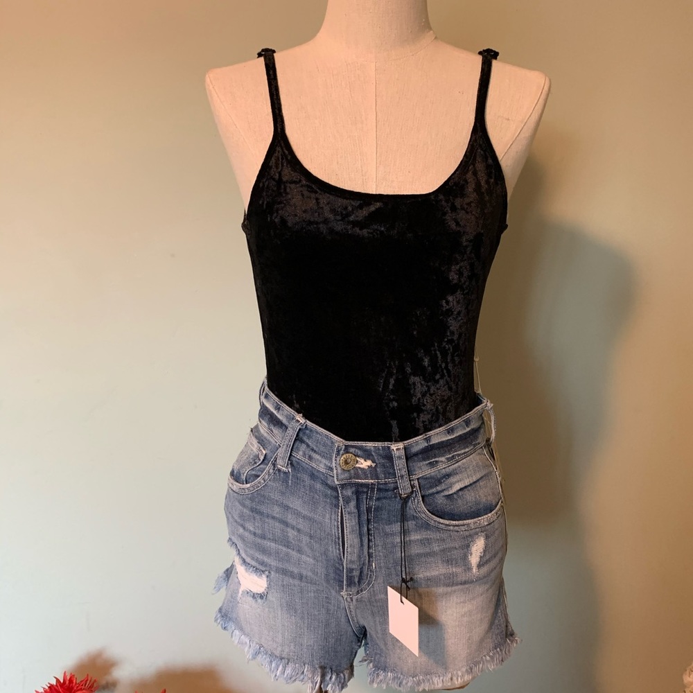 Velvet black bodysuit leotard